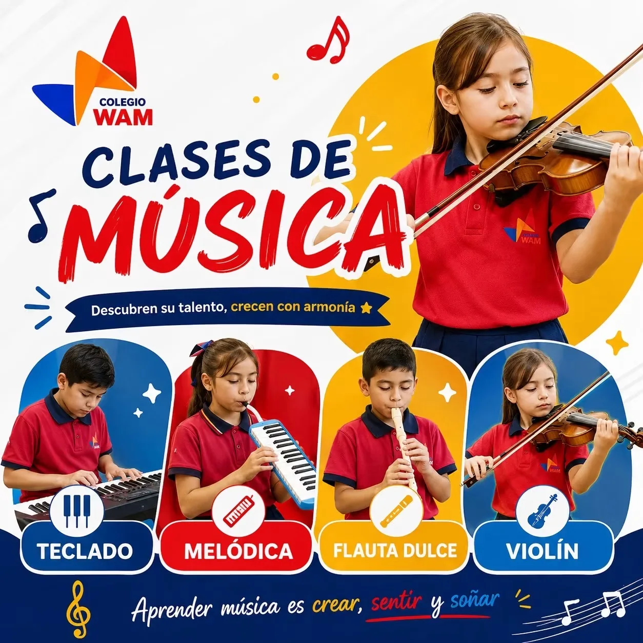 Alumnos de Colegio WAM en clases de música